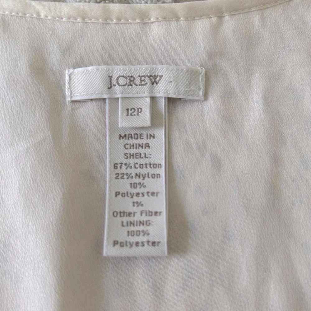 J.Crew Ivory Cream Color Crochet Blouse with Lining Size 12 Petite